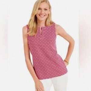 Talbots Pink & White Geo Ottoman Sleeveless Knit Top Sz 1X